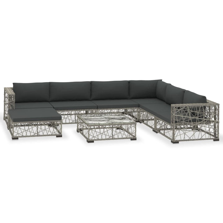 Set Mobilier De Grădină Cu Perne, 8 Piese, Gri, Poliratan