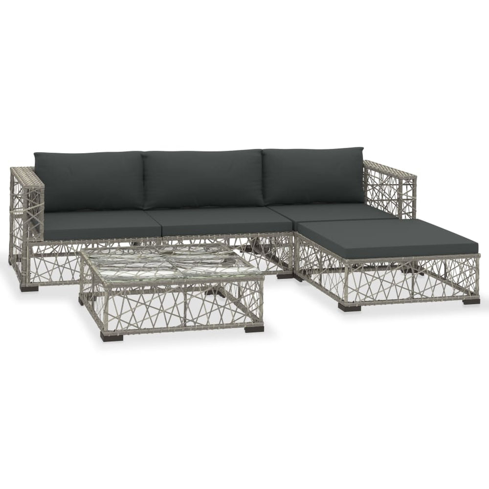 Set Mobilier De Grădină Cu Perne, 5 Piese, Gri, Poliratan