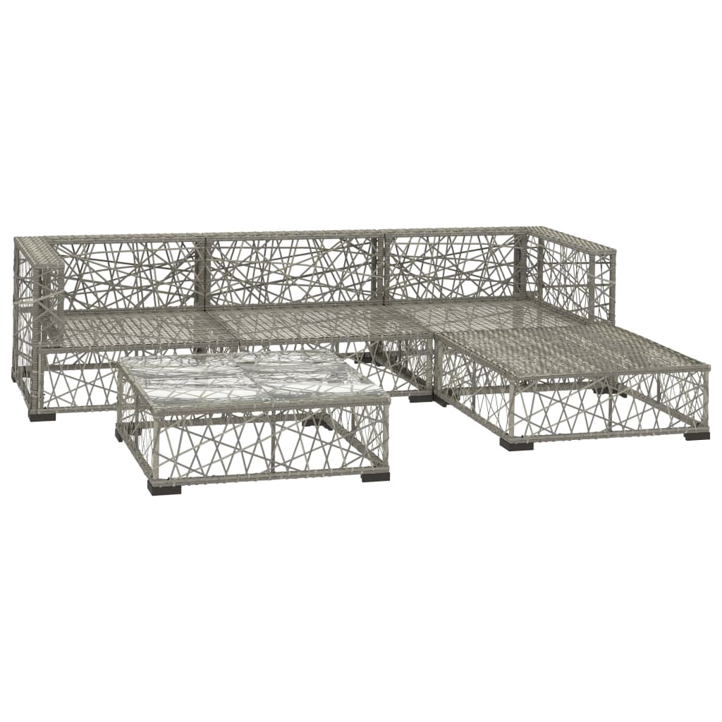 Set Mobilier De Grădină Cu Perne, 5 Piese, Gri, Poliratan
