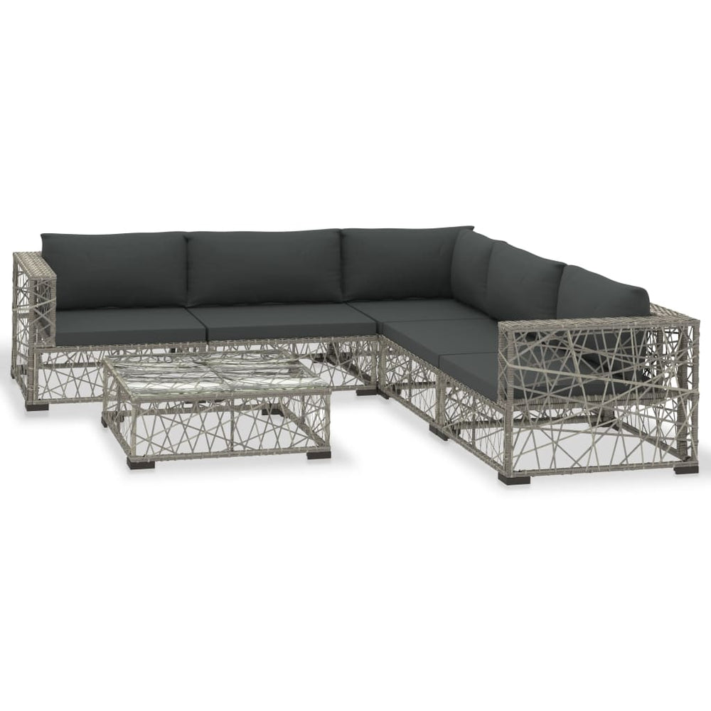 Set Mobilier De Grădină Cu Perne, 6 Piese, Gri, Poliratan