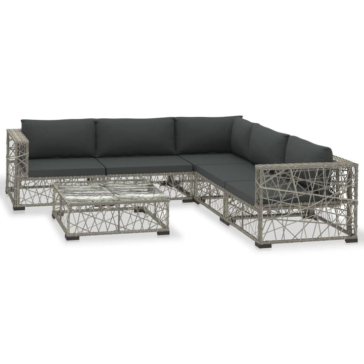 Set Mobilier De Grădină Cu Perne, 6 Piese, Gri, Poliratan