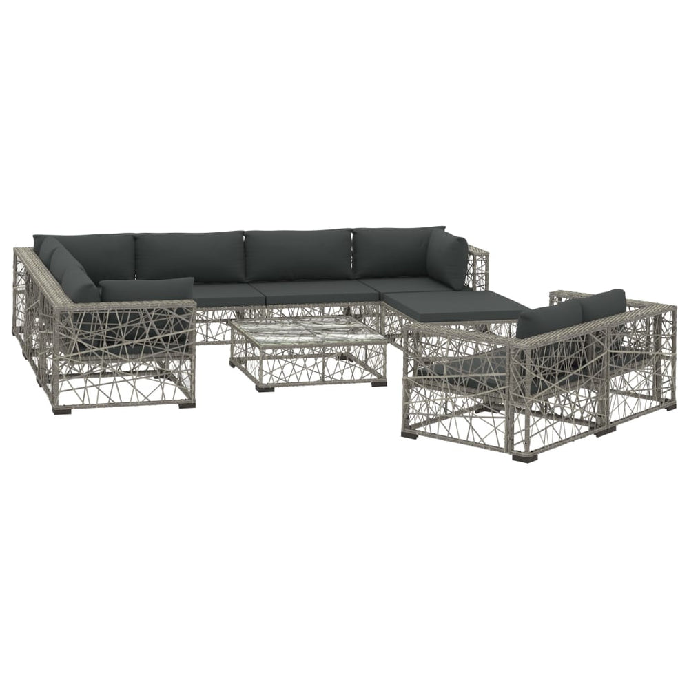 Set Mobilier De Grădină Cu Perne, 10 Piese, Gri, Poliratan