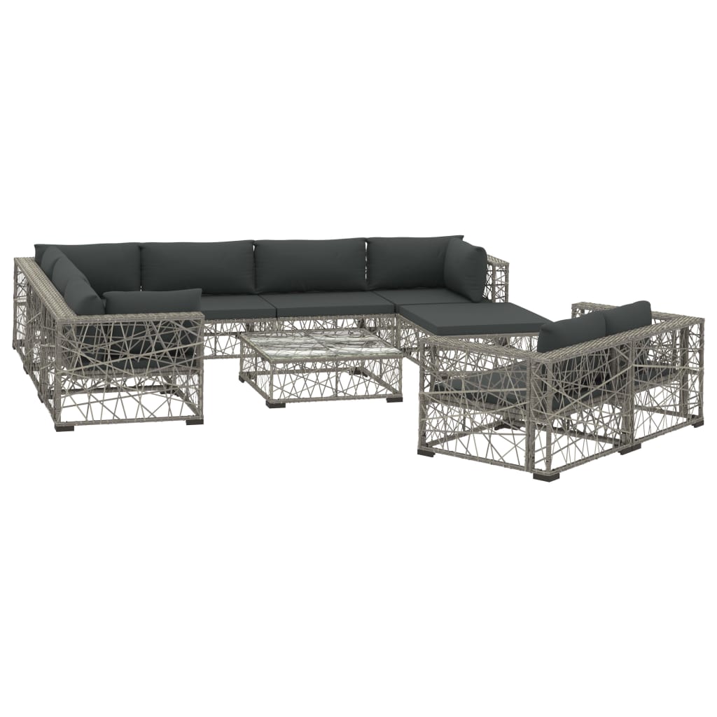 Set Mobilier De Grădină Cu Perne, 10 Piese, Gri, Poliratan