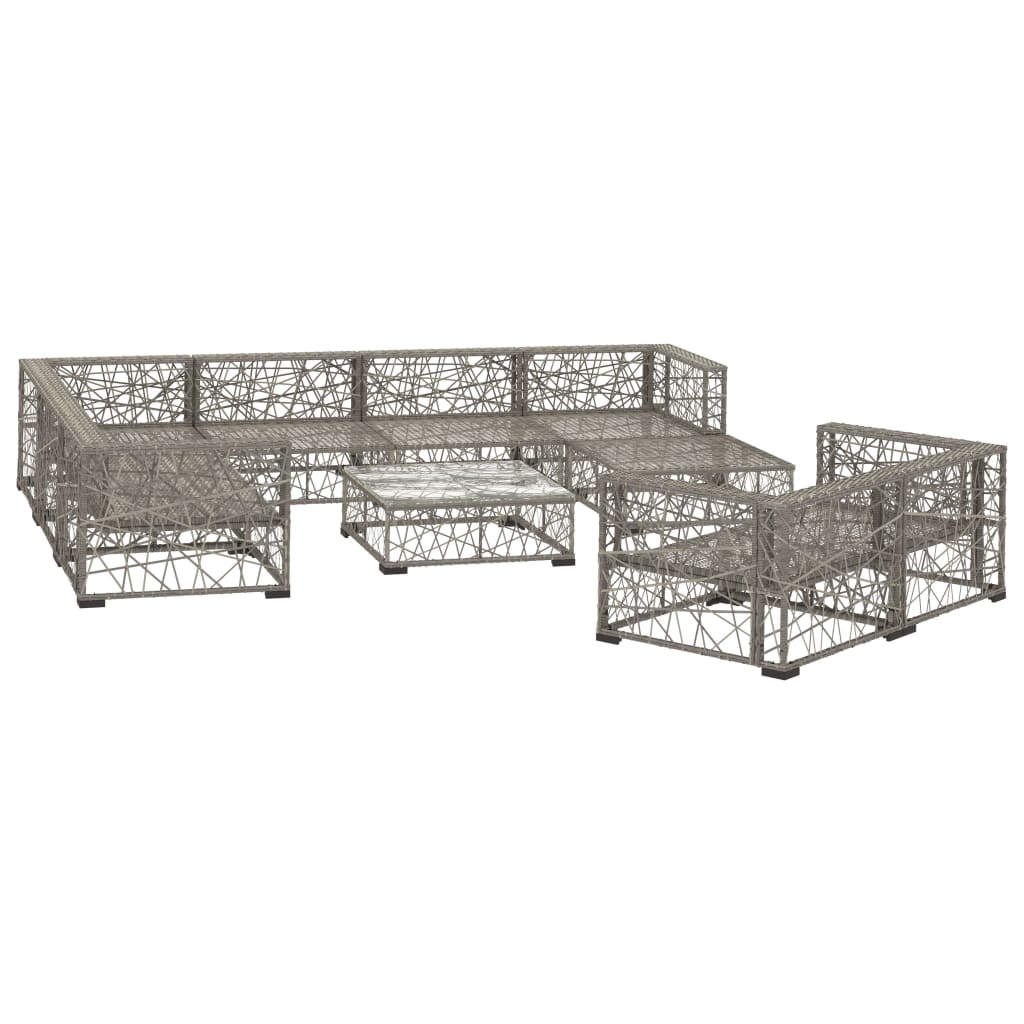 Set Mobilier De Grădină Cu Perne, 10 Piese, Gri, Poliratan