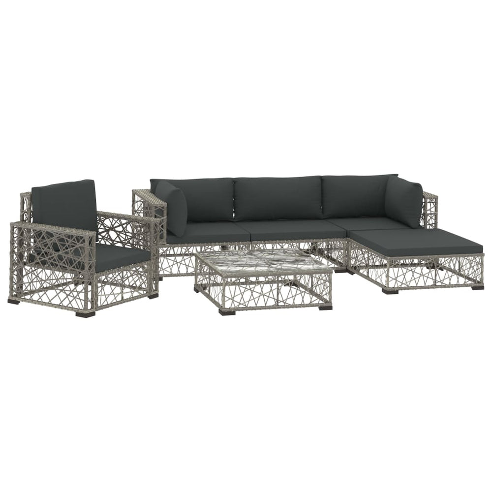 Set Mobilier De Grădină Cu Perne, 6 Piese, Gri, Poliratan