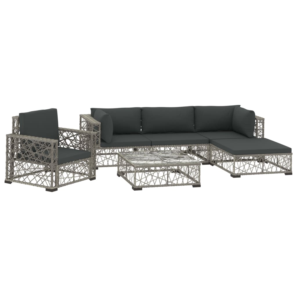 Set Mobilier De Grădină Cu Perne, 6 Piese, Gri, Poliratan