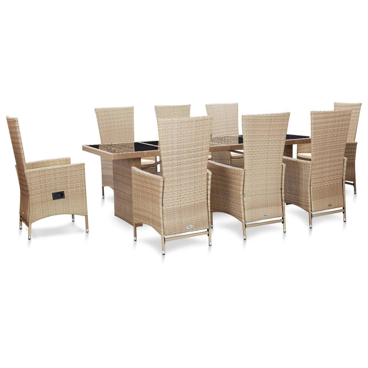 Set Mobilier De Exterior Cu Perne, 9 Piese, Bej, Poliratan