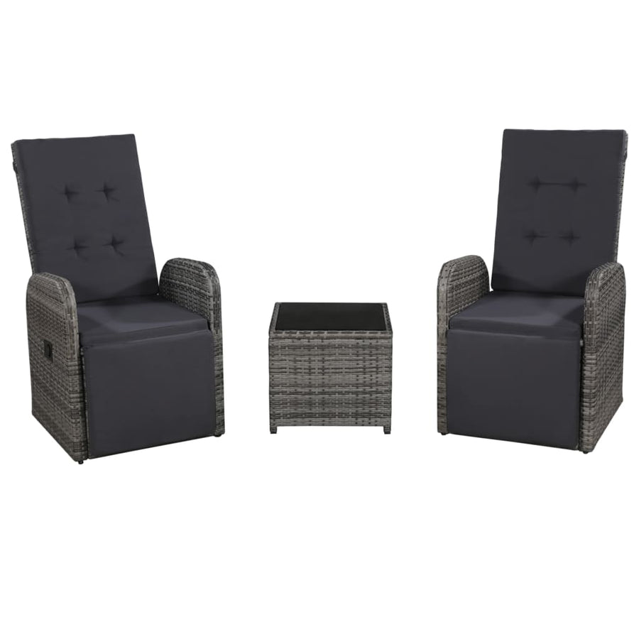 Set Mobilier Bistro Cu Perne, 3 Piese, Gri, Poliratan