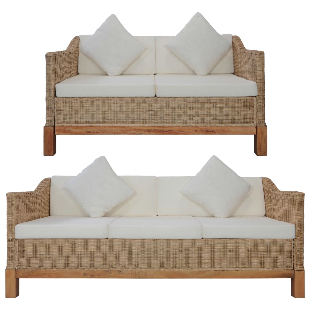 Set De Canapele Cu Perne, 2 Piese, Culoare Naturală, Ratan