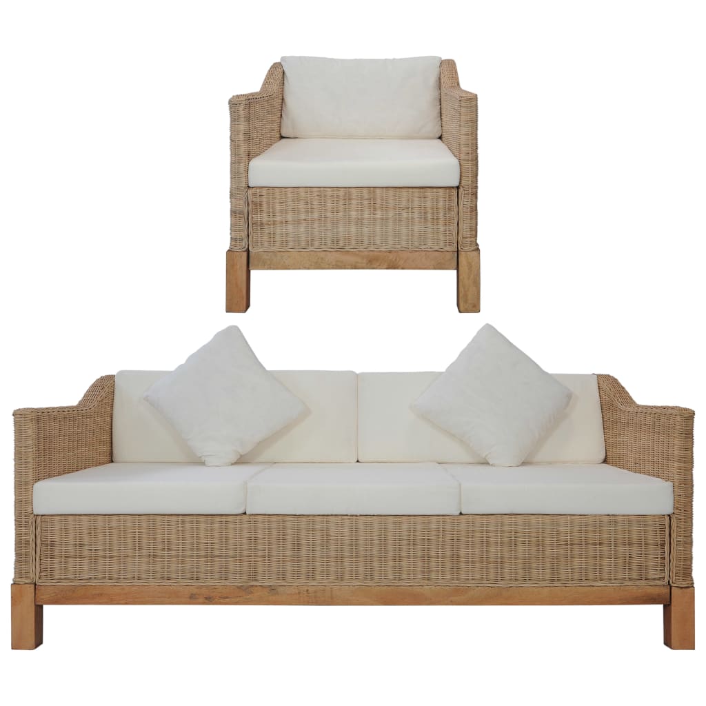 Set De Canapele Cu Perne, 2 Piese, Culoare Naturală, Ratan