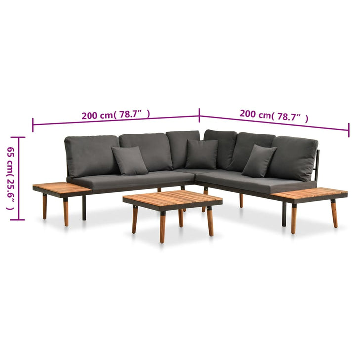 Set Mobilier De Grădină Cu Perne, 4 Piese, Lemn Masiv De Acacia