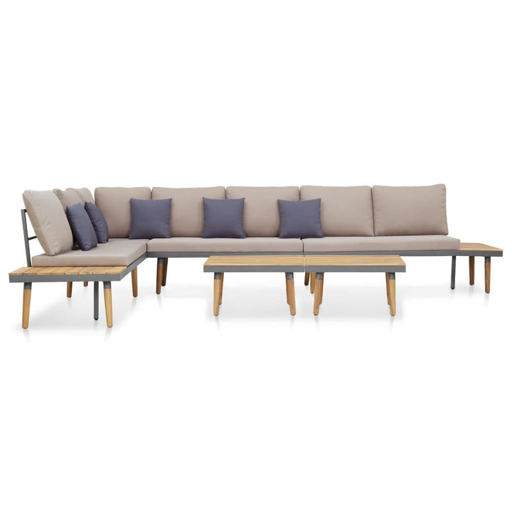 Set Mobilier Grădină 7 Locuri, Perne, Maro, Lemn Masiv Acacia