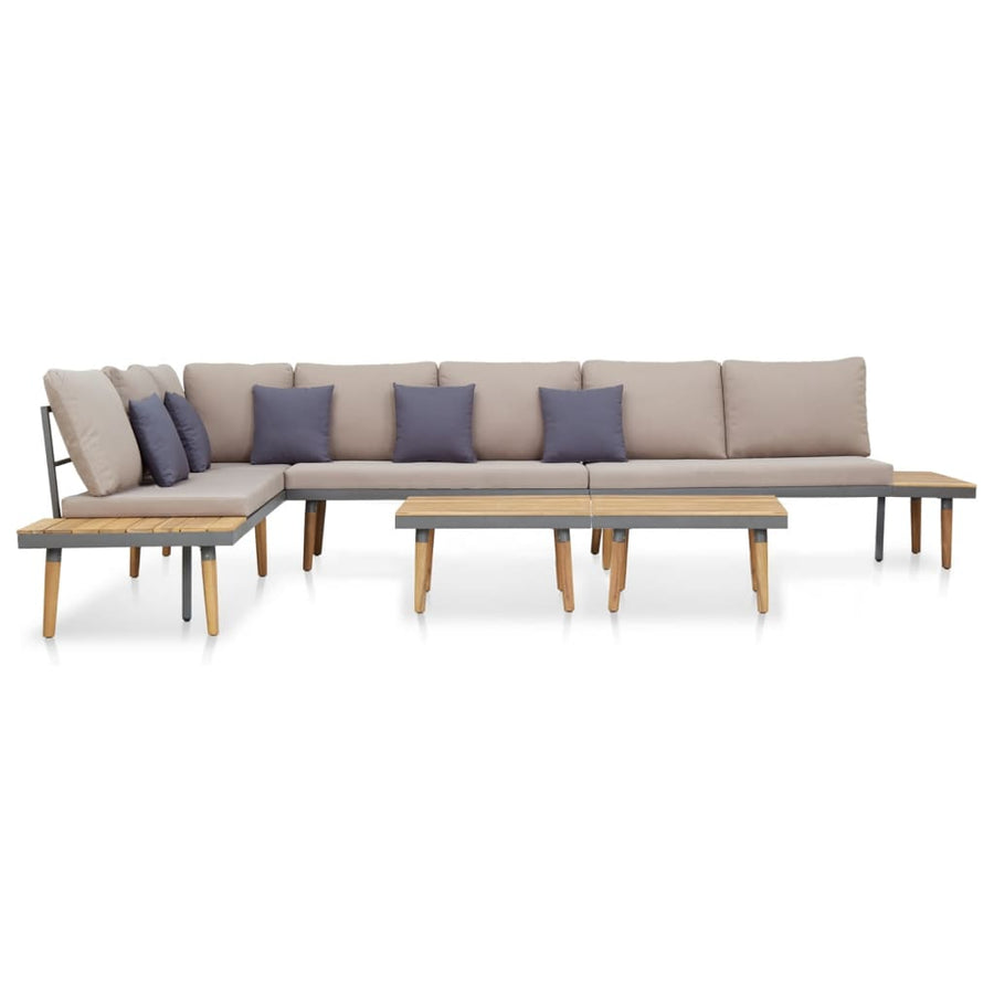 Set Mobilier Grădină 7 Locuri, Perne, Maro, Lemn Masiv Acacia