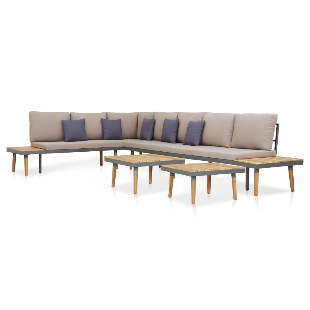 Set Mobilier Grădină 7 Locuri, Perne, Maro, Lemn Masiv Acacia