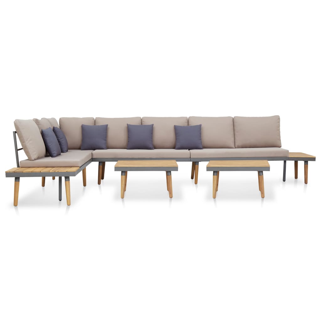 Set Mobilier Grădină 7 Locuri, Perne, Maro, Lemn Masiv Acacia