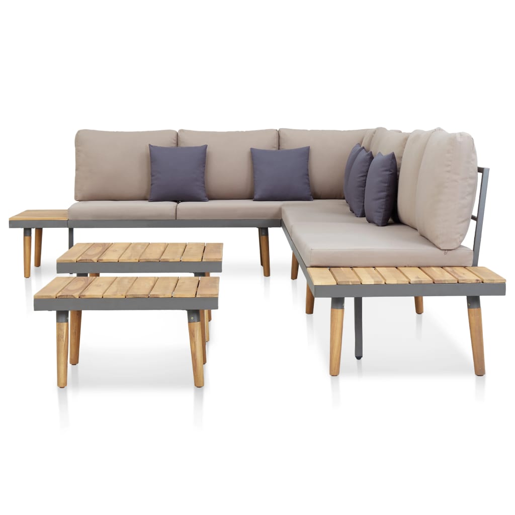Set Mobilier Grădină 7 Locuri, Perne, Maro, Lemn Masiv Acacia