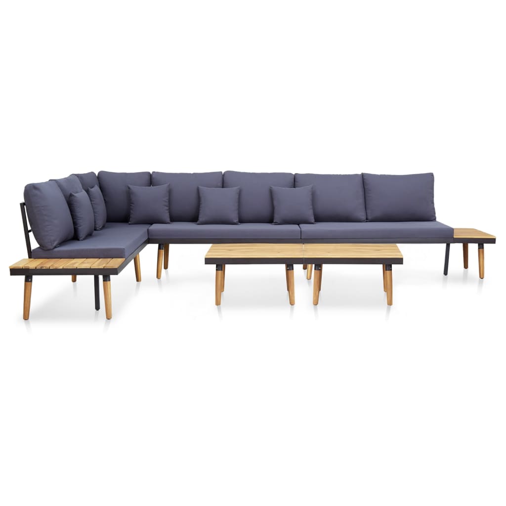 Set Mobilier Grădină 7 Locuri, Perne, Maro, Lemn Masiv Acacia