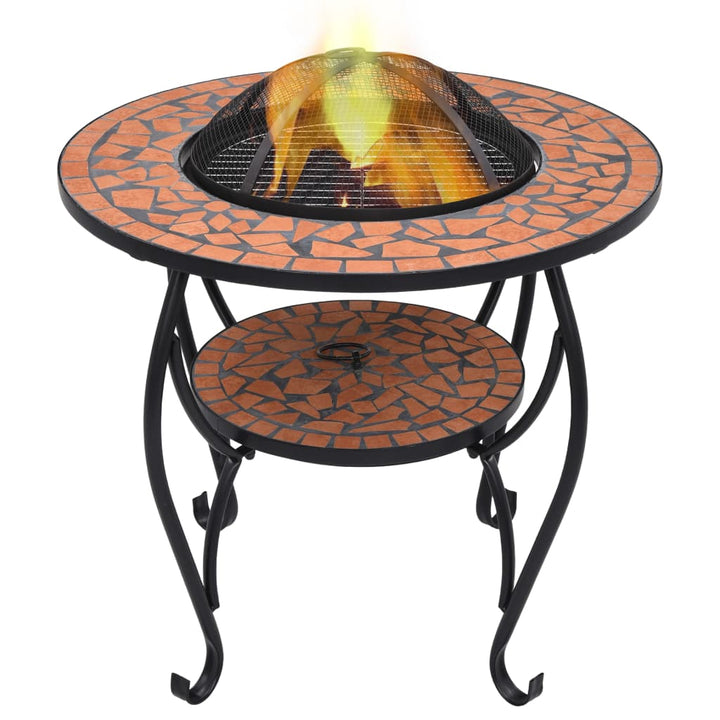 Masă Cu Vatră De Foc, Mozaic Și Alb, 68 Cm, Ceramică