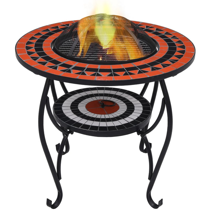 Masă Cu Vatră De Foc, Mozaic Și Alb, 68 Cm, Ceramică