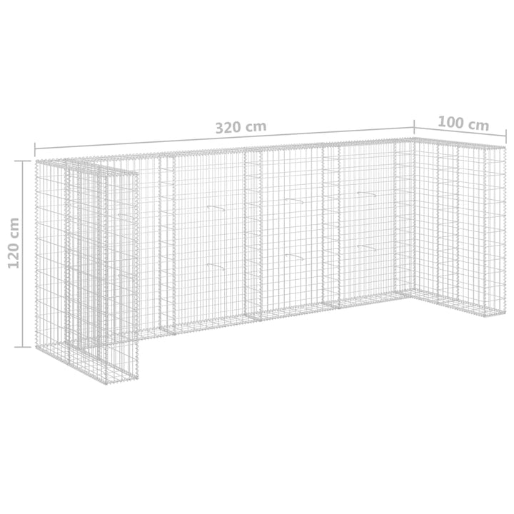 Perete Gabion Pentru Pubele, 320X100X120 Cm, Oțel Galvanizat