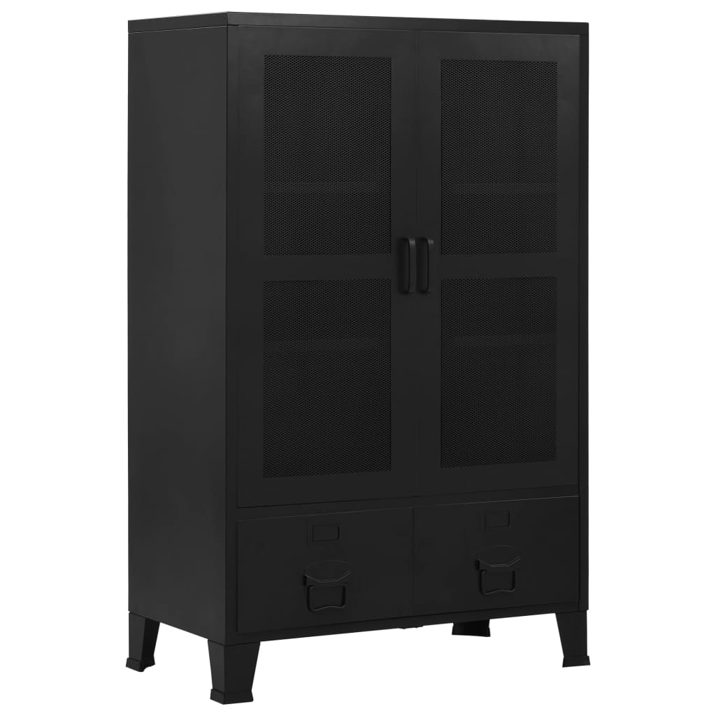 Dulap Birou Cu Uși De Plasă Negru 75X40X120 Cm Oțel Industrial
