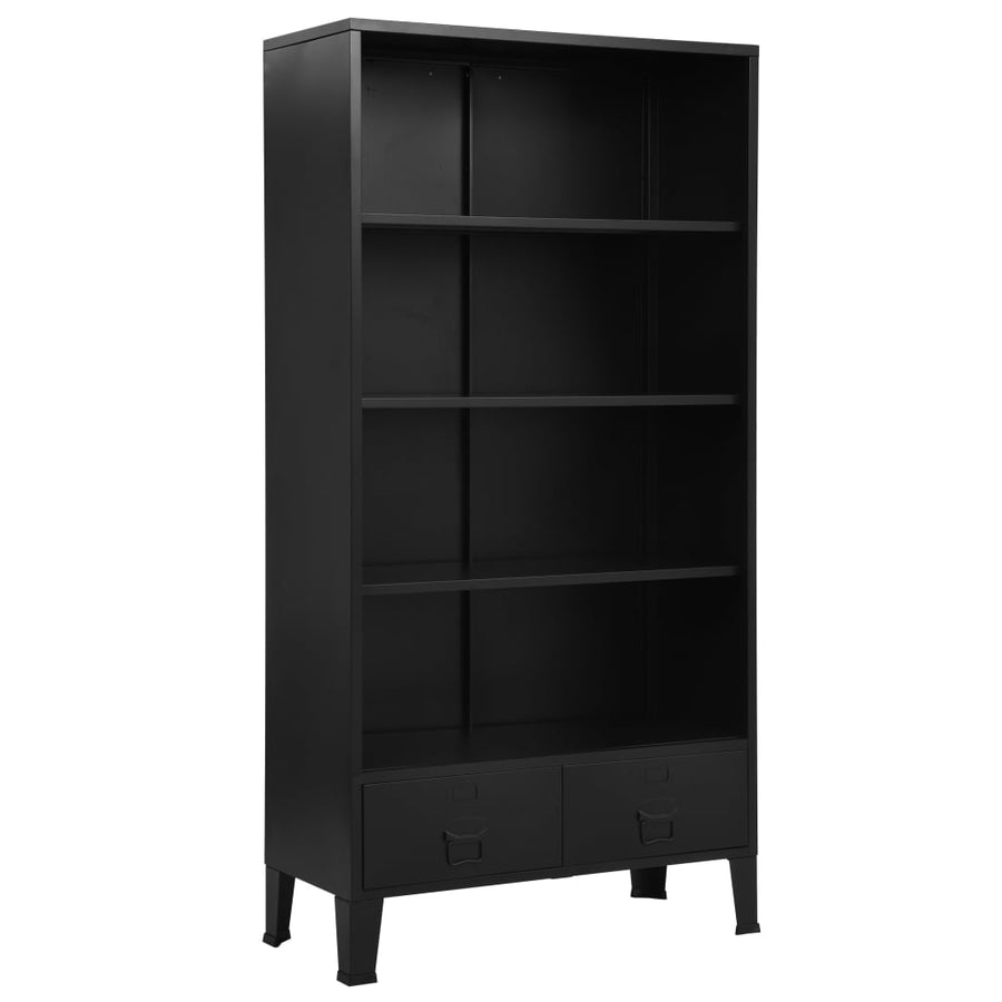 Bibliotecă, Negru, 90 X 40 X 180 Cm, Oțel, Industrial