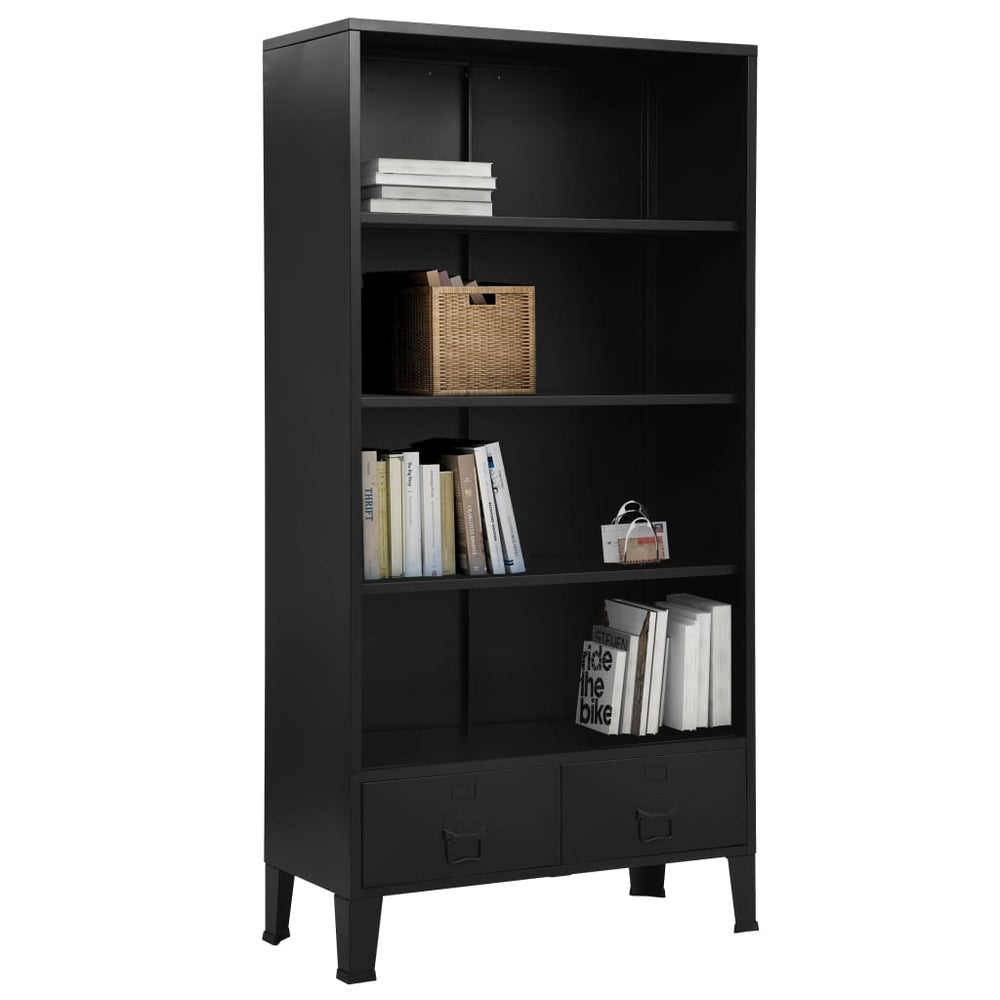 Bibliotecă, Negru, 90 X 40 X 180 Cm, Oțel, Industrial