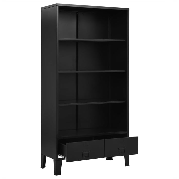 Bibliotecă, Negru, 90 X 40 X 180 Cm, Oțel, Industrial