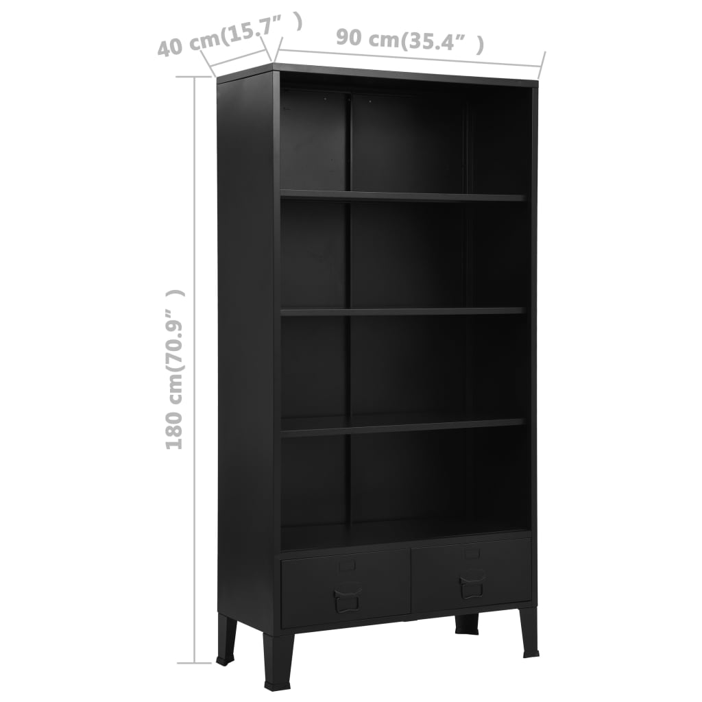 Bibliotecă, Negru, 90 X 40 X 180 Cm, Oțel, Industrial