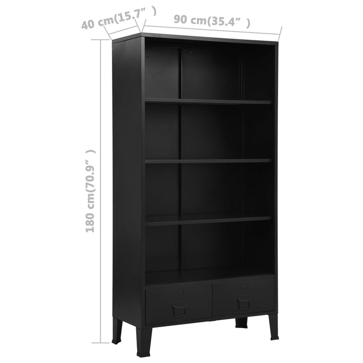 Bibliotecă, Negru, 90 X 40 X 180 Cm, Oțel, Industrial