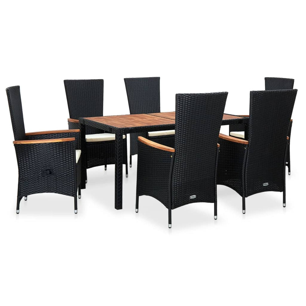 Set Mobilier De Exterior 7 Piese Negru Poliratan Lemn De Acacia