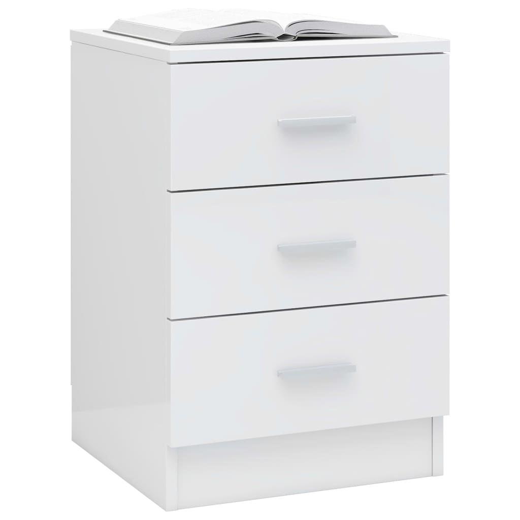 Noptiere, 2 Buc., Alb Extralucios, 38X35X56 Cm, Lemn Prelucrat