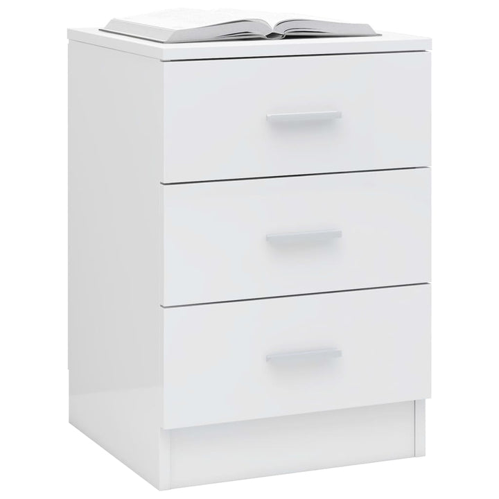Noptiere, 2 Buc., Alb Extralucios, 38X35X56 Cm, Lemn Prelucrat