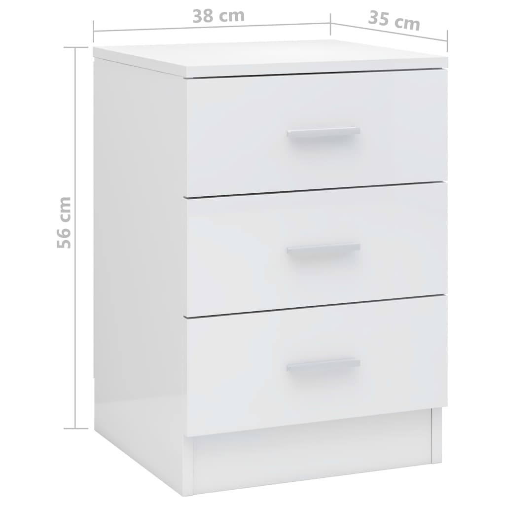 Noptiere, 2 Buc., Alb Extralucios, 38X35X56 Cm, Lemn Prelucrat