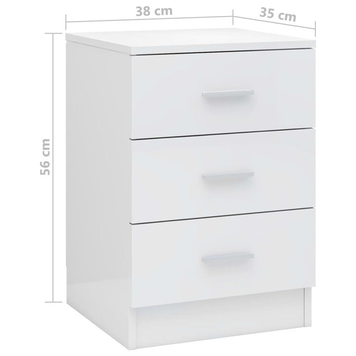 Noptiere, 2 Buc., Alb Extralucios, 38X35X56 Cm, Lemn Prelucrat