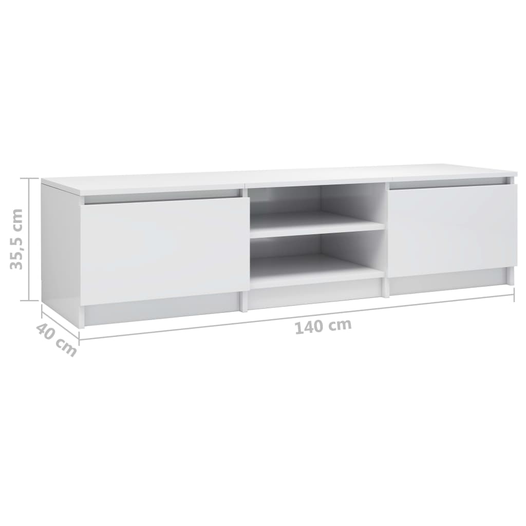 Dulap Tv, Alb Extralucios, 140X40X35,5 Cm, Lemn Prelucrat