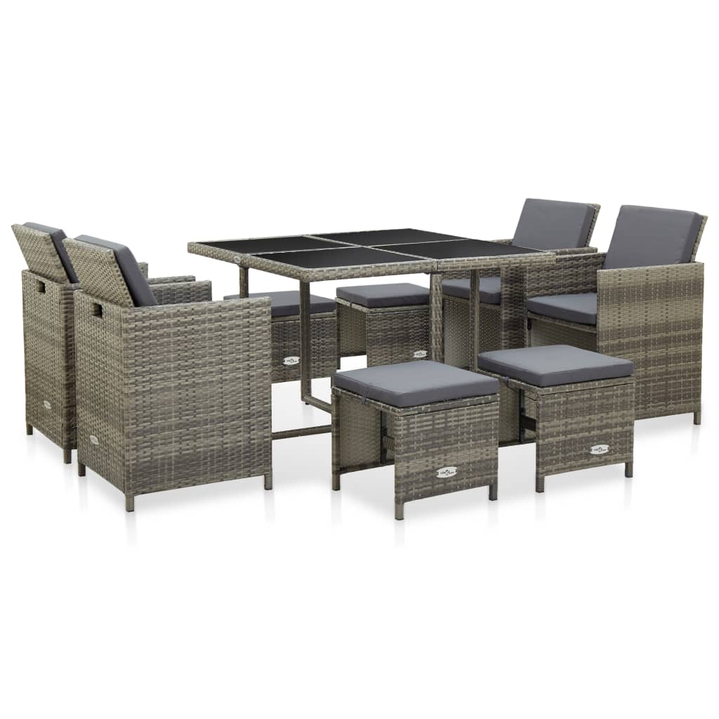Set Mobilier De Exterior Cu Perne, 9 Piese, , Poliratan