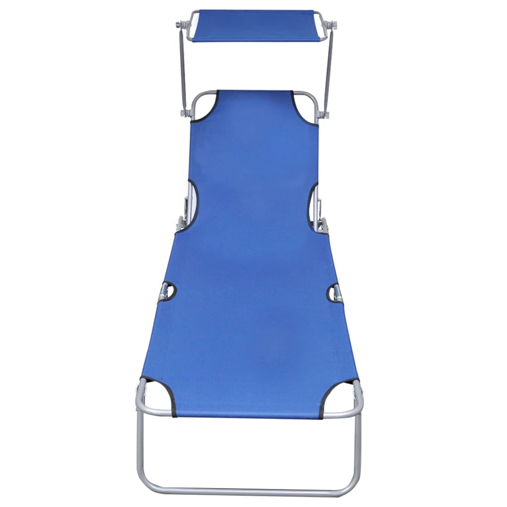 Șezlong Pliabil Cu Copertină, Albastru, Aluminiu