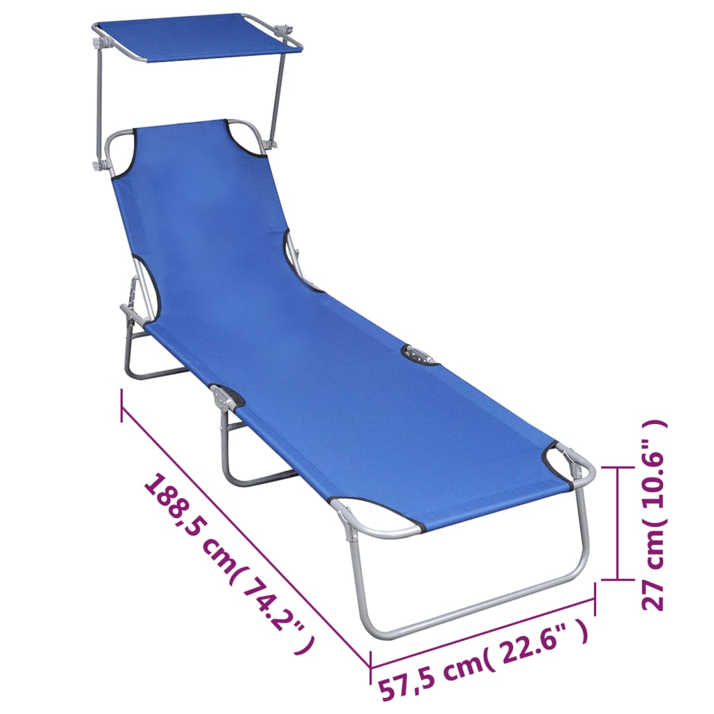 Șezlong Pliabil Cu Copertină, Albastru, Aluminiu