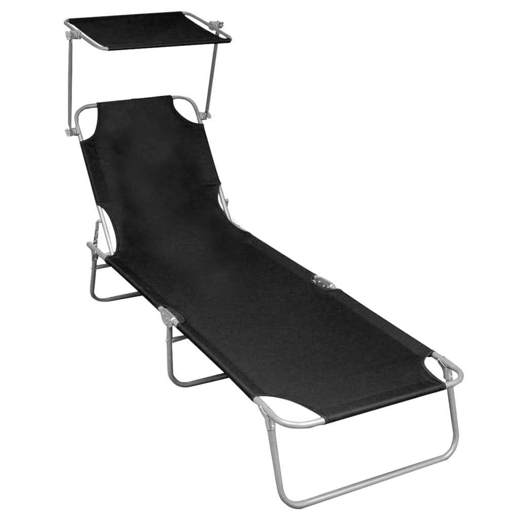 Șezlong Pliabil Cu Copertină, Albastru, Aluminiu