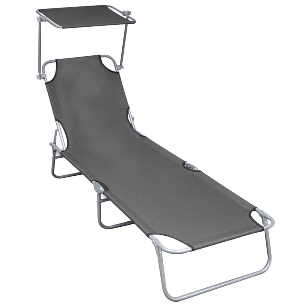 Șezlong Pliabil Cu Copertină, Albastru, Aluminiu