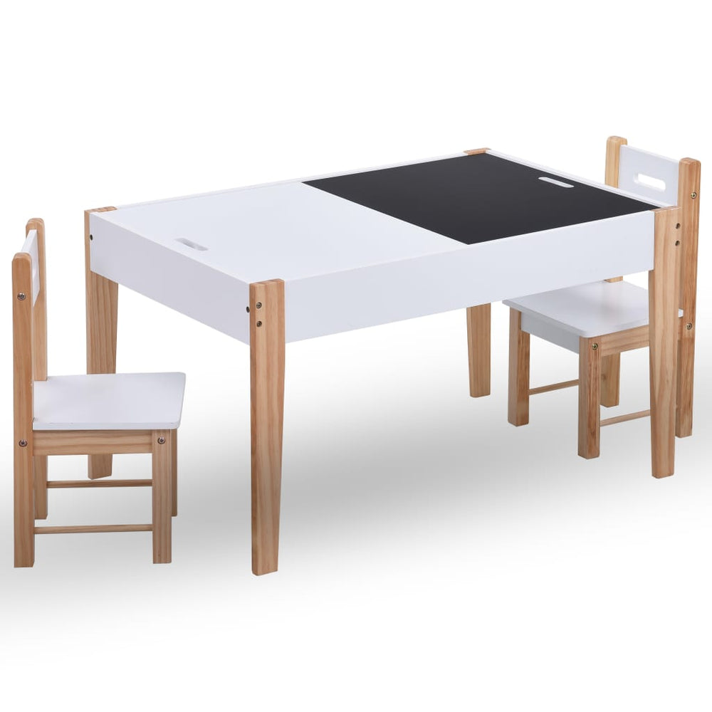 Set Masă Cu Scaune Pentru Copii Cu Tablă, 3 Piese, Negru Și Alb