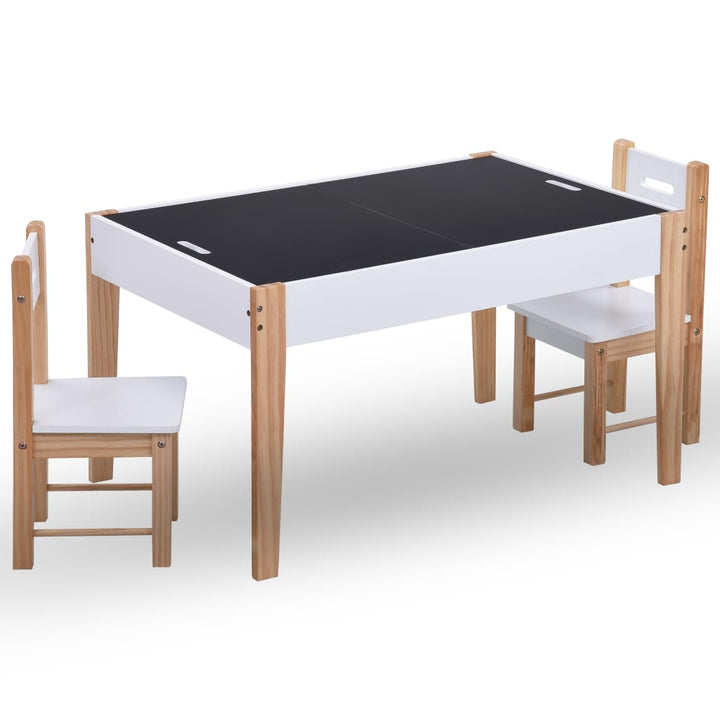Set Masă Cu Scaune Pentru Copii Cu Tablă, 3 Piese, Negru Și Alb