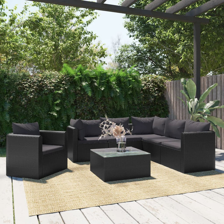 Set Mobilier De Grădină Cu Perne, 5 Piese, Negru, Poliratan