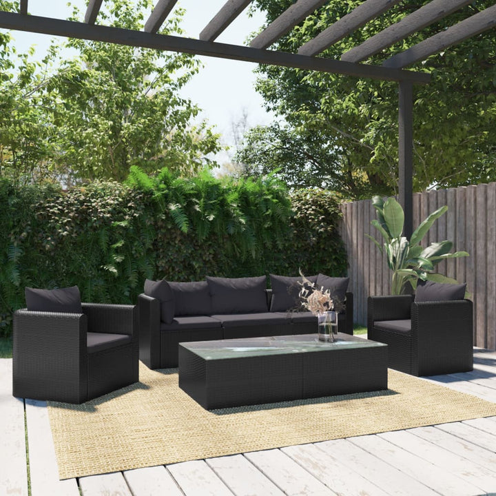 Set Mobilier De Grădină Cu Perne, 5 Piese, Negru, Poliratan
