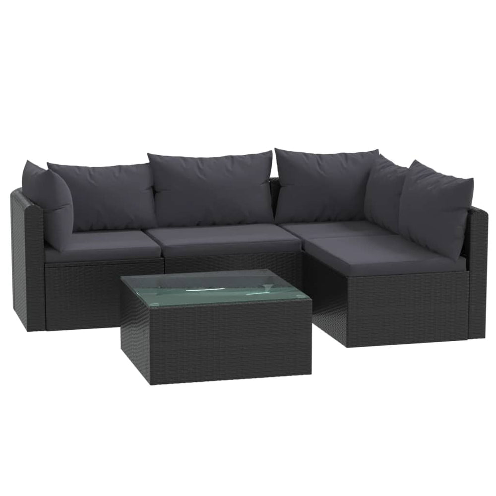 Set Mobilier De Grădină Cu Perne, 5 Piese, Negru, Poliratan