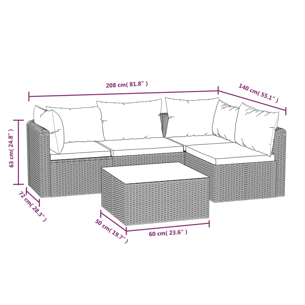 Set Mobilier De Grădină Cu Perne, 5 Piese, Negru, Poliratan