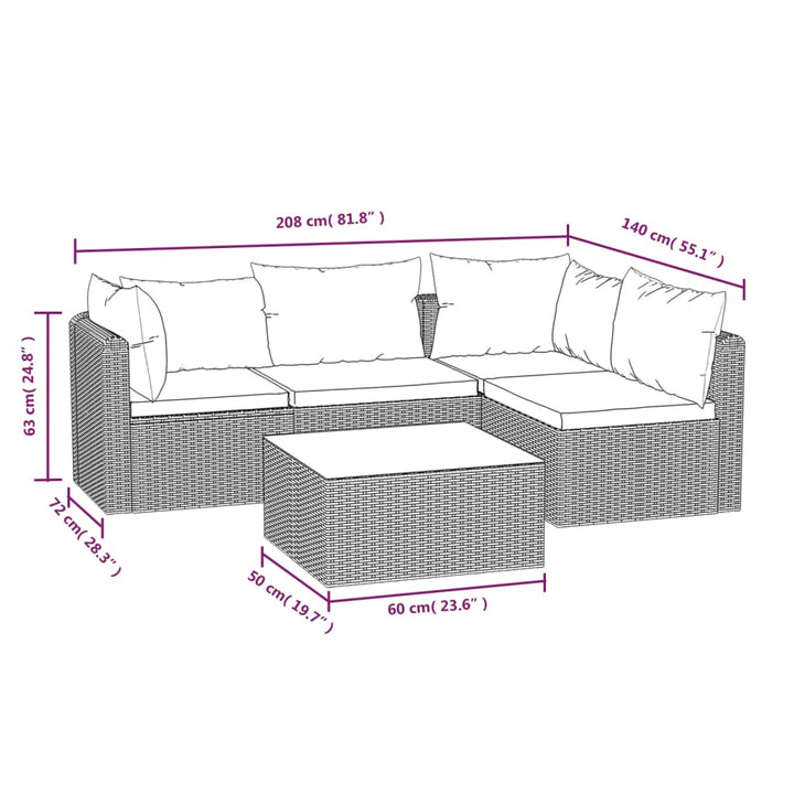 Set Mobilier De Grădină Cu Perne, 5 Piese, Negru, Poliratan