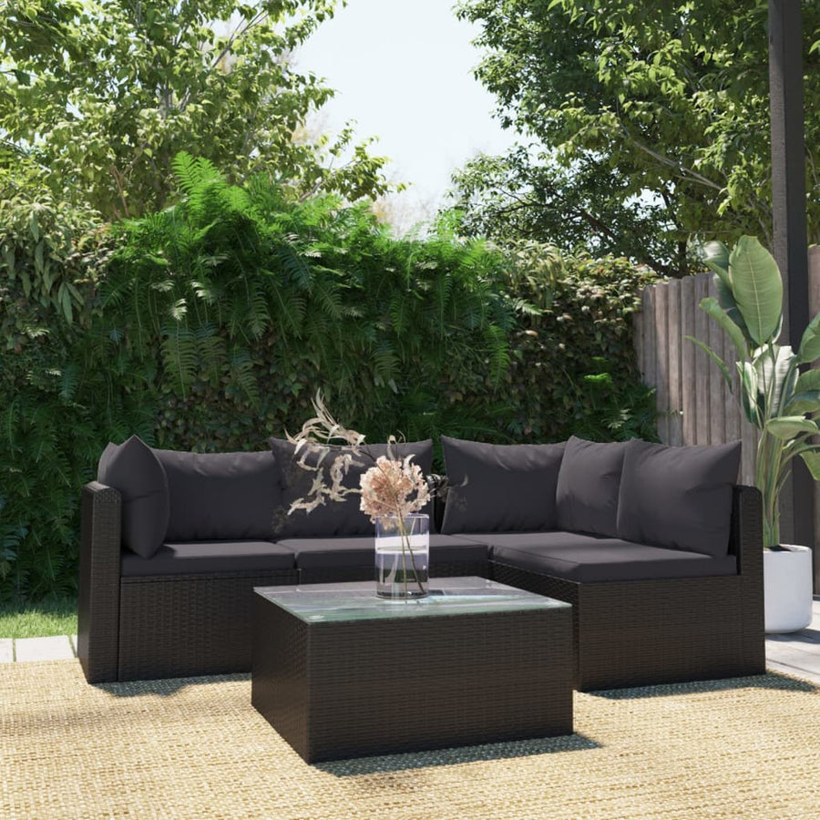 Set Mobilier De Grădină Cu Perne, 5 Piese, Negru, Poliratan