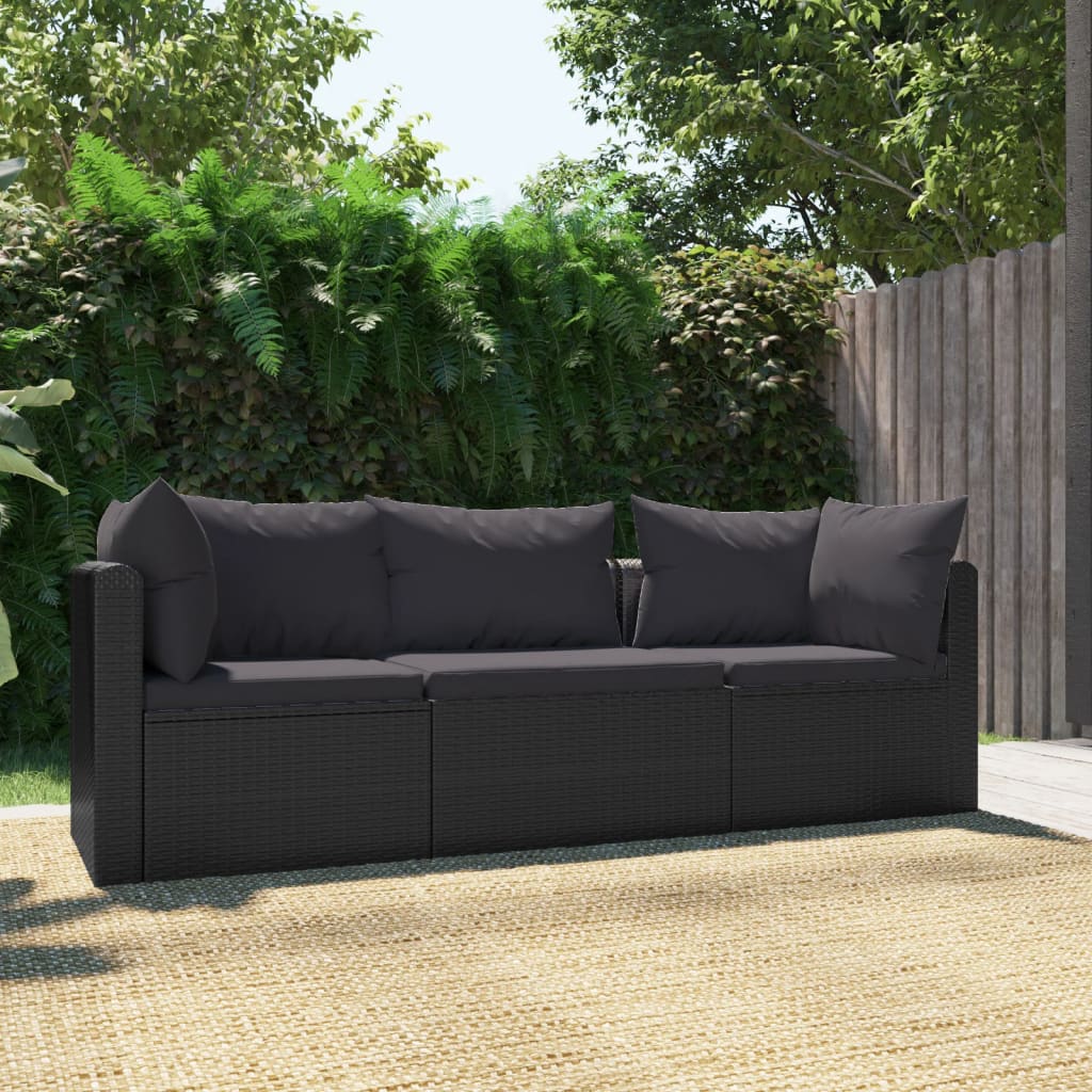 Set Mobilier De Grădină Cu Perne, 5 Piese, Negru, Poliratan